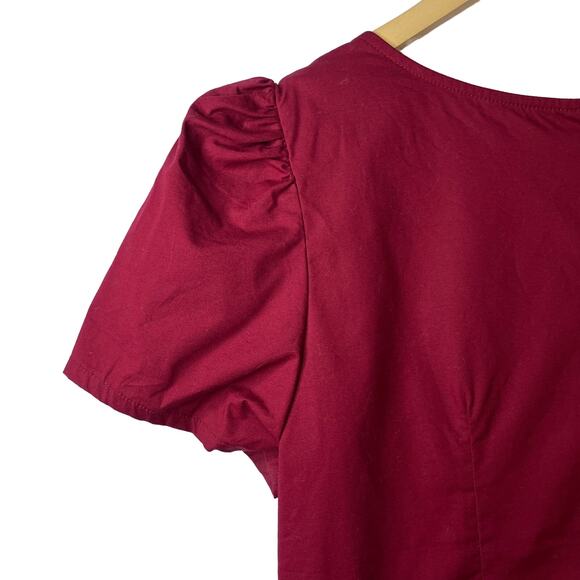 Women's Red Puff Sleeve Dress - Picture 6 of 6